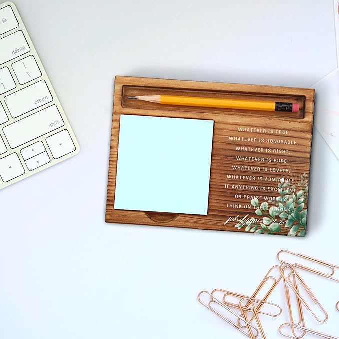 vizuzi Bible Verse Philippians 4 8 Christian Decor Sticky Note Holder Gifts for Women Men Prayer Coworkers Employees Friends Inspirational Positive Scripture Desk Self-Stick Note Pad Holders ZSS51