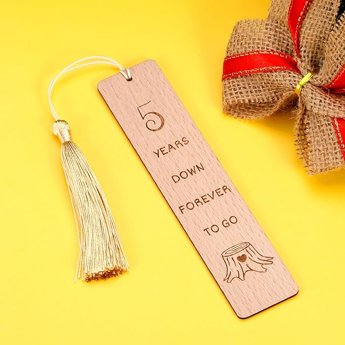 Anniversary Wood Gift for Him Her, Wooden Bookmark 5th Anniversary Wooden Gifts for Wife Husband, 5 Year Marriage Gifts Anniversary for Couple, Fifth Anniversary Valentines Gifts for Women Men