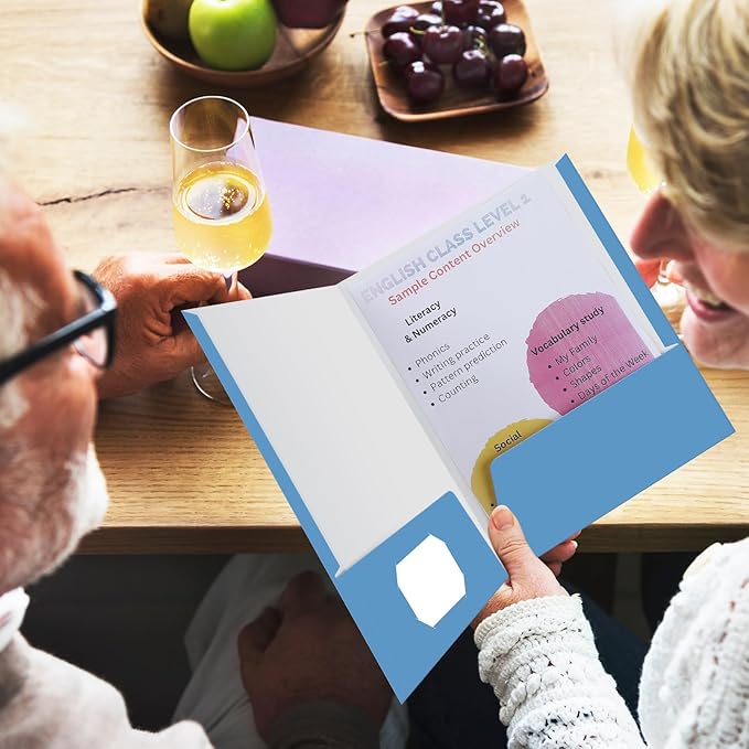 Jutom 50 Pcs 2 Pocket Glossy Paper Folders Glossy Paper Laminated Portfolios, Letter Size, Presentation Folders with Pockets for Office Teacher Worker Supplies(Light Blue)