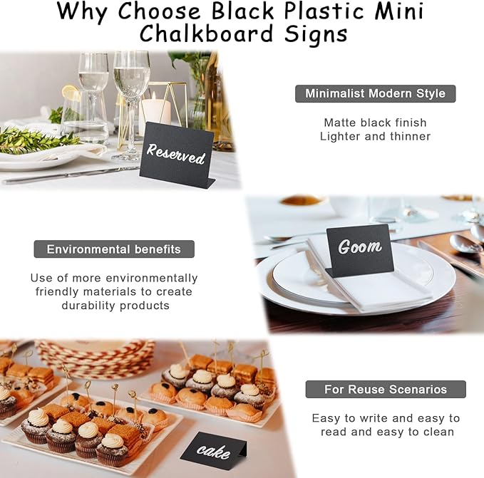 BOOMIBOO 12 Pack 4"x3"Mini Chalkboard Signs, Reusable and Reserved Table Signs, Easy to Write and Wipe Out, Food Labels for Parties - Buffets - Birthdays -Bakery-Table Numbers-Weddings
