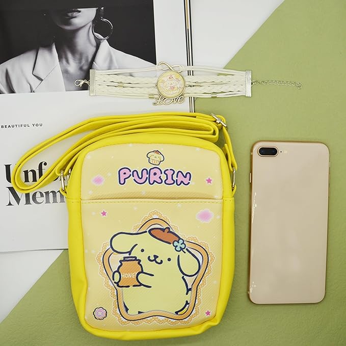 Cute Pudding Dog Crossbody Bag with Adjustable Shoulder Strap and Bracelet Charm, Kawaii Handbag with Zipper, Dog Wallet Purse Shoulder Bag Coin Pouch Accessories for Women Girls
