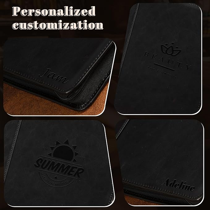 Free Engraved Name, Custom Ring Binder Portfolio, Professional Padfolio Vegans Leather, Document Organizer Folder, Zippered Organizer for 8.5 * 11 inch A4 Letter Legal Pad, Gift for Women/Men, Black
