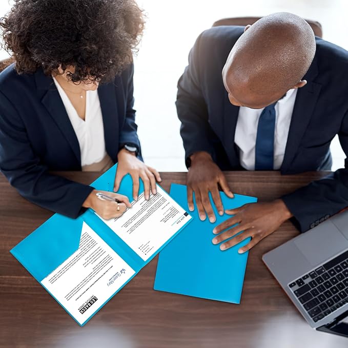 Plastic Folders with Pockets,2-Pocket Poly Folders Holds 8-1/2" x 11" Paper for School/Office/Home (Lake Blue, 12-Pack)