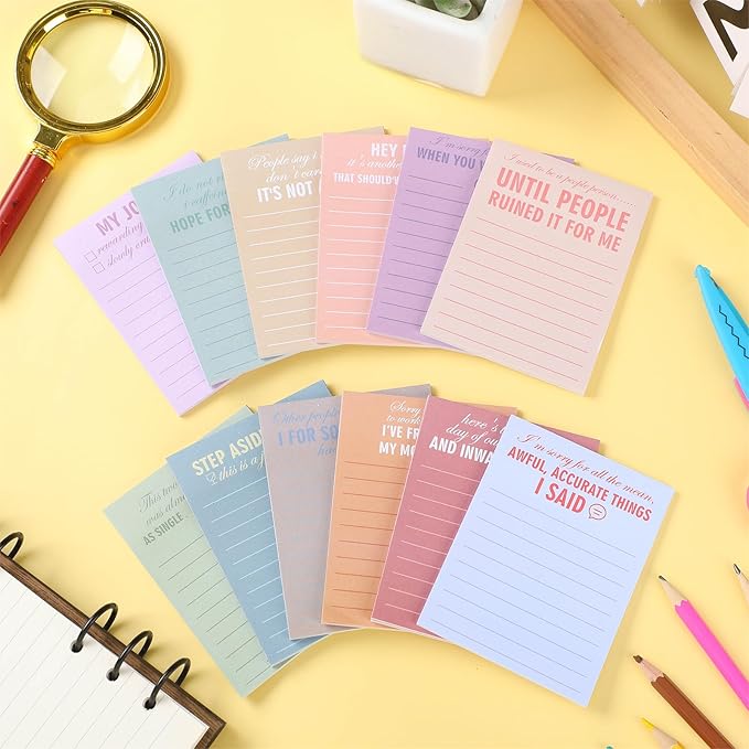 Funny Notepads with Sayings Sticky Funny Office Supplies to Do List Sarcastic Work Assorted Notepad for Workers, 12 Designs, 3 x 3.93 Inch(Vintage Style)
