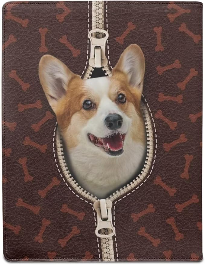 Cute Dog Printed Portfolio Folder Leather Padfolio with A4 Size Clipboard Clip for Business Resume Interview Document Sleeve Binder Folder for Men/Women