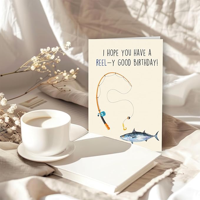 Funny Fishing Pun Birthday Card for Him,Her, Funny Birthday Card Gift for Men, Momen – 'I Hope You Have a REEL-y Good Birthday! ' – Perfect for Fishing Lovers