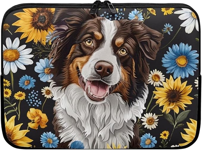 Bernese Mountain Dog Printed Computer Bags for Laptops, Sunflower Daisy Printed 12 Inch Laptop Bag Laptop Briefcase Travel Case for Women Men Teens, Compatible with Most Laptops