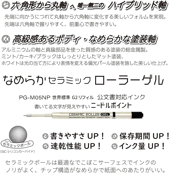 OHTO GS02 Roller Gel Pen, Retractable Needle Tip 0.5mm Fine Point, Khaki Barrel, Ultra-Quick Drying Black Gel Ink Pen, All-Metal Hybrid Body, GS02-G5-KK