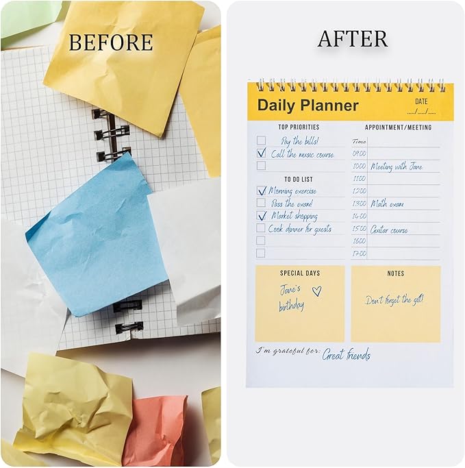 Daily Planner Notebook, To Do List Notepad, Spiral Notebook, Undated-52 Sheets-6.5" x 9.8" Checklist, Notebooks for Work, Personal Organizer Notepad, Daily Task Notebook (Yellow)