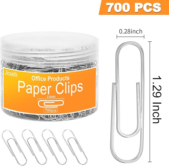 Medium Paper Clips,Paper Clip Medium Size,700 Pcs Clips Office Supplies for Paperwork Ideal for Home, School and Teacher Supplies.