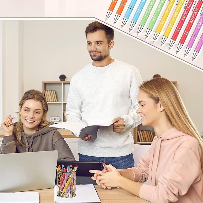 Zonon 12 Pieces Inspirational Pens Bulk Easter Basket Stuffers Motivational Quotes Ballpoint Pens with Stylus Tip Inspirational Gifts for School Office Teachers(Macaron,Boss Lady)