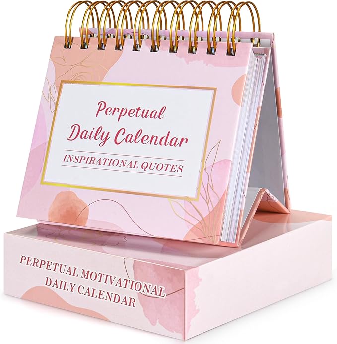 Motivational Calendar, Daily Flip Calendar with Inspirational Quotes, Perpetual Desk Calendar, Inspirational Gifts for Women, Office Decor for Women, Pink Desk Accessories for Women Men, Watercolor