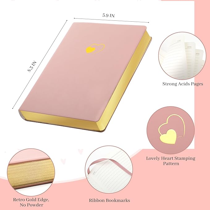 CAGIE Lined Journal Notebook for Women and Girls 256 Pages Cute Diary with Heart-Shaped Leather Journals for Writing A5 Soft Cover Notebooks for Work School (04 Dark pink, A5)