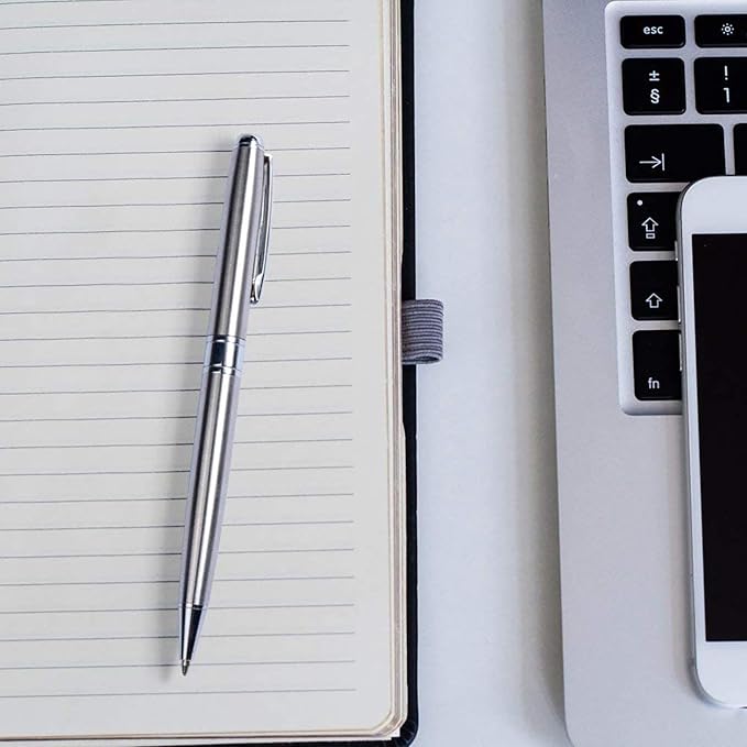 Cambond Ballpoint Pens Metal Pen - Silver Pens Black Ink Nice Pens for Gift Business Men Police Flight Attendant 1.0 mm Medium Point Office Pens, 3 Pens with 3 Refills (Silver)