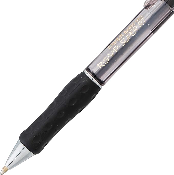 Pentel RSVP Super RT Ballpoint Pen, (1.0mm) Medium Line, Black Ink, 2-Pk - BX480BP2A