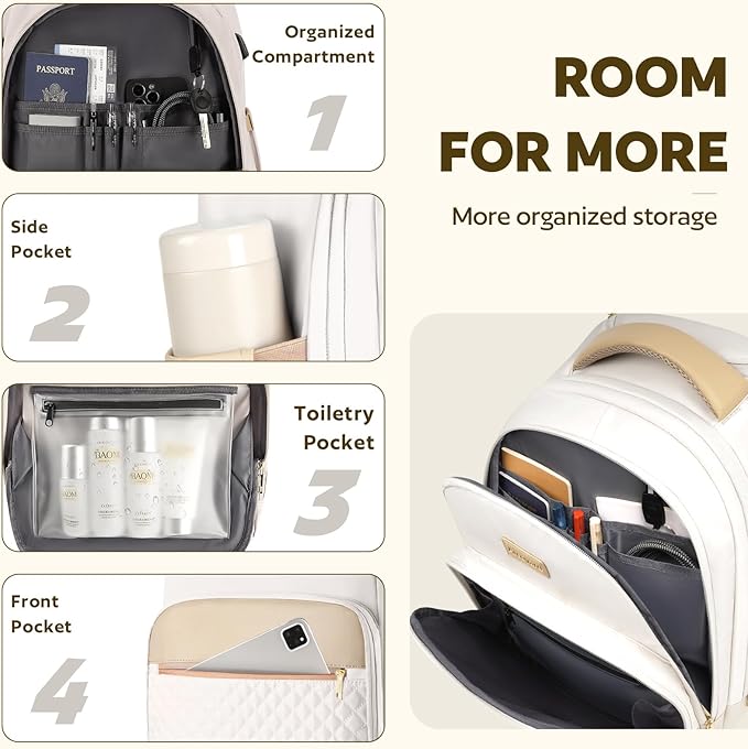 Rolling Backpack For Adults With Wheels, 40L Wheeled Backpack For Women, Travel Roller Backpack, Carry On Luggage, Rolling Bag, Beige