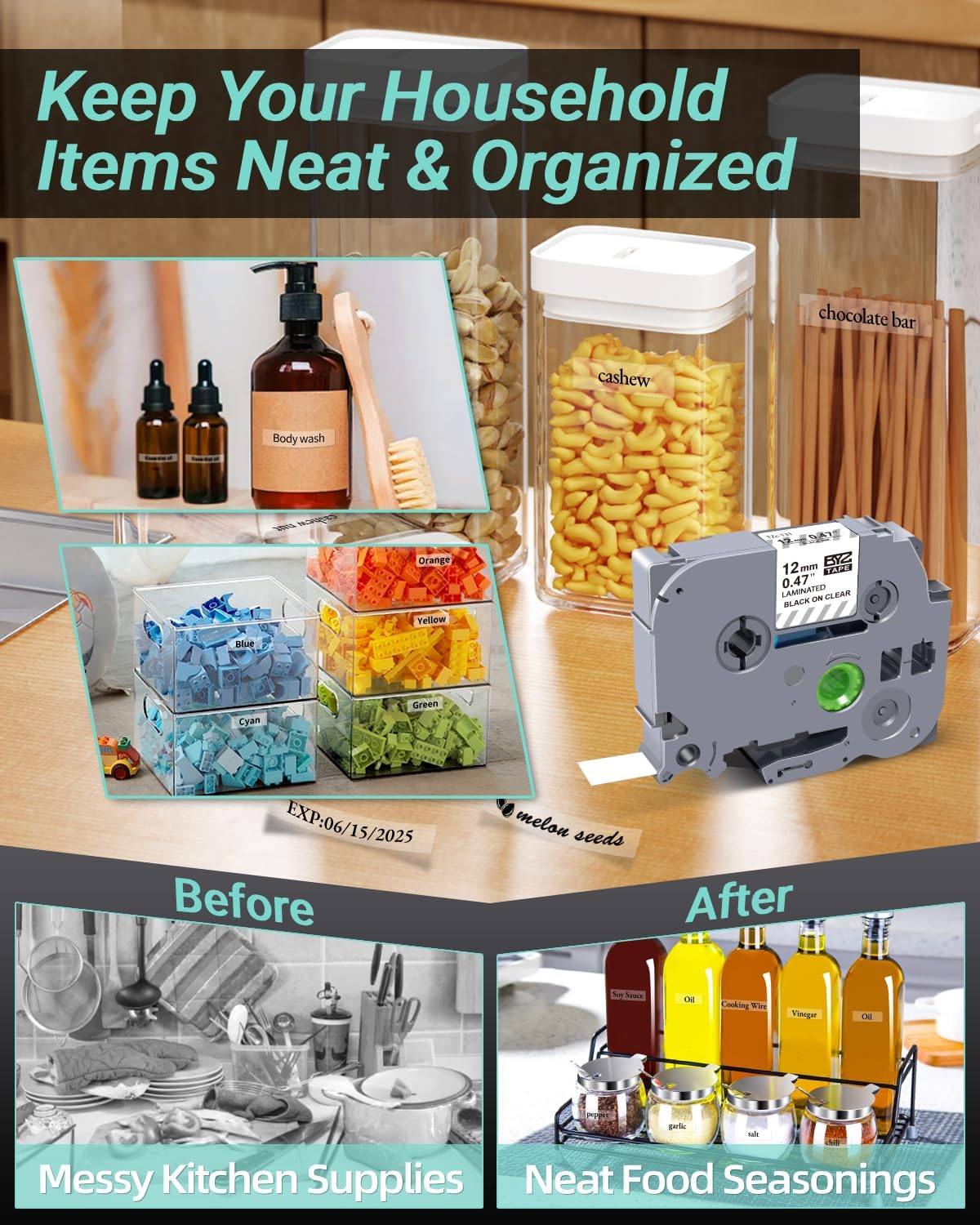 TZe-131 12mm 0.47 Black Ink on Clear Tape Compatible with Brother Label Maker Tape Clear 12mm 0.47 Laminated for Brother P Touch PTD220 PTD210 PTH110 PTD600, 1/2 in x 26.2 ft, 4-Pack