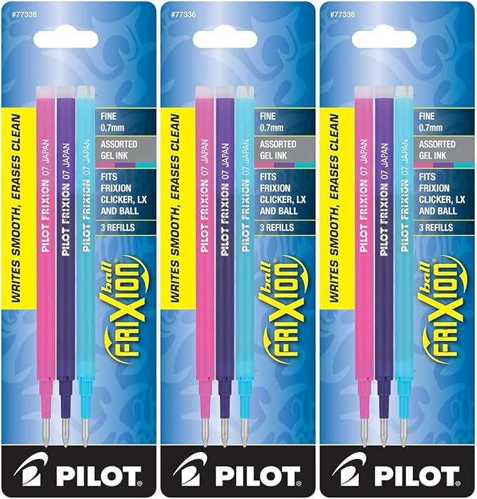 Pilot Refills for Frixion Erasable Gel Ink Pens, Fashion Assorted, Pack of 9 (77336)