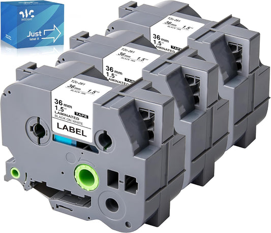 Weemay Compatible 3 Pack TZe-261 Replacement for Brother P-Touch Label Tape 36mm 1.4 Inch Laminated White TZe TZ Tape TZ-261 TZ261 TZe261 for Ptouch PT 3600 530 Printer, 1.4" x 26.2'