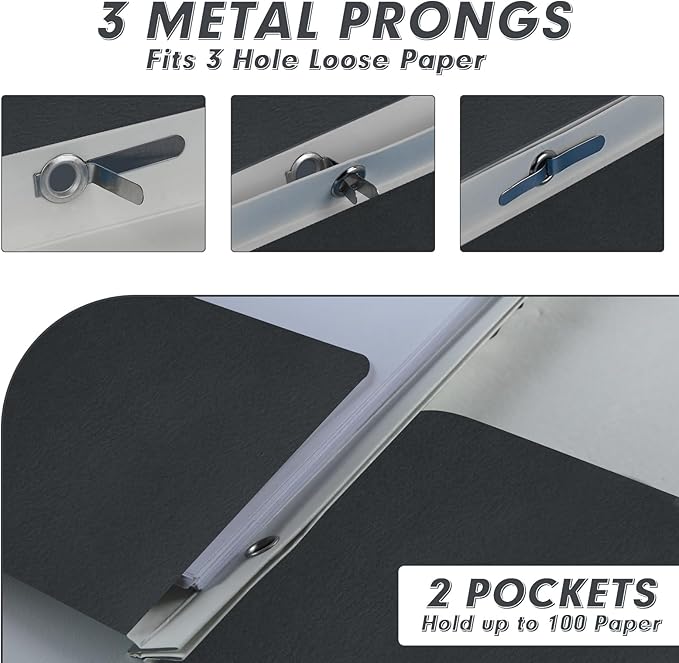 Two Pocket Folders, PANDRI 60 Pack Two Pocket Folders with Prongs, 3 Prong Folders Designed for Office and Classroom, Letter Size Black