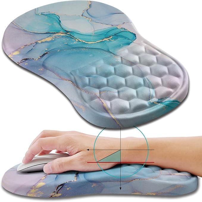 Hokafenle Ergonomic Mouse Pad Wrist Support, Wrist Rest Mousepad for Carpal Tunnel Pain Relief with Integrated Memory Foam Slope Massage Bulge (11.8x7.9 inch,Blue Marble