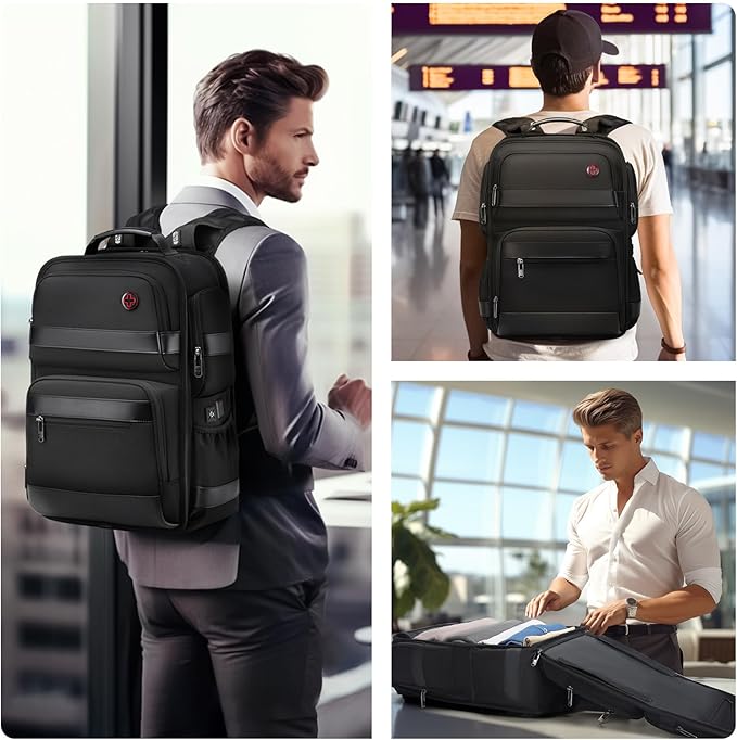 CROSSGEAR 16 Inch Business Laptop Backpack for Men, Carry on Backpack for Airplanes, Water Resistant Travel Backpack Laptop Bag Computer Backpack Casual Daypacks with USB Port for Travel