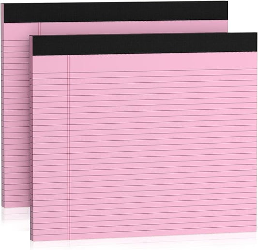 2 Pcs Note Pads 11" x 9.5" Legal Pads College Ruled Notepad Micro Perforated Writing Pads Pink Lined Paper 80GSM College Ruled Paper Pad of Paper 30 Sheets Notebook for School, To-Do Lists, Office