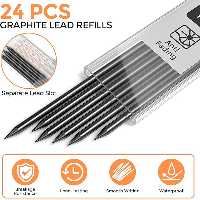 Nicpro 24 Pieces Carpenter Pencil Lead Refills 2.8mm, Lead Refill for Mechanical Carpenter Pencil, Break Resistant 2.8 mm Leads for Construction Pencils, Woodworking Pencil (Black)