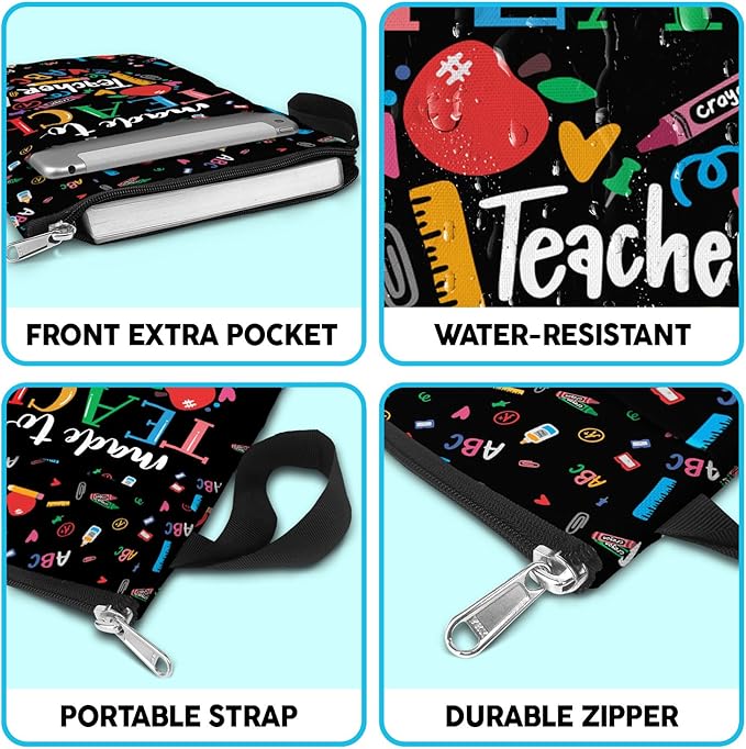 84hoods Book Sleeve Gift for Teachers & Lovers. Padded Book Bag Protector with Zipper & Front Pocket. Washable Fabric, 11 x 8.5 Inch. Made to Teach.