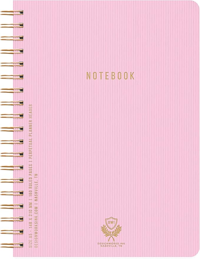 DesignWorks Ink 6" x 8.25" Lilac Textured Paper Twin Wire Spiral Notebook Journal with 160 Lined Pages for Work, Writing, Journaling