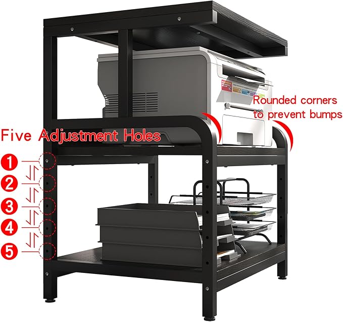 3-Tier Printer Stand with Wheels Retro Brown Printer Desk Removable and Fixed Printer Stand Rolling Cart Rack for Fax Machine, Scanner Office and Home Storage Rack