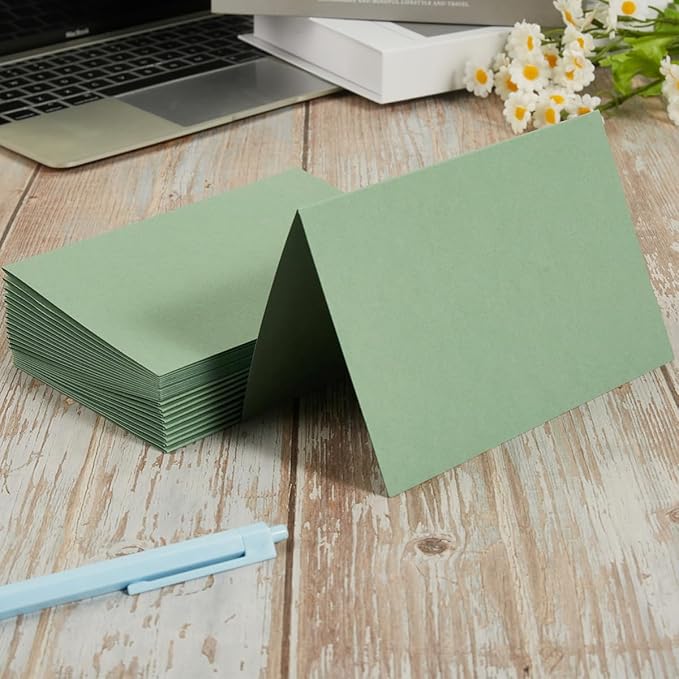 50 Pack Blank Cards Folded Cardstock Thank You Blank Greeting Cards for Invitations, Wedding, Greeting Cards, All Occasion DIY, 4x6 Folded Cards Sage-Green