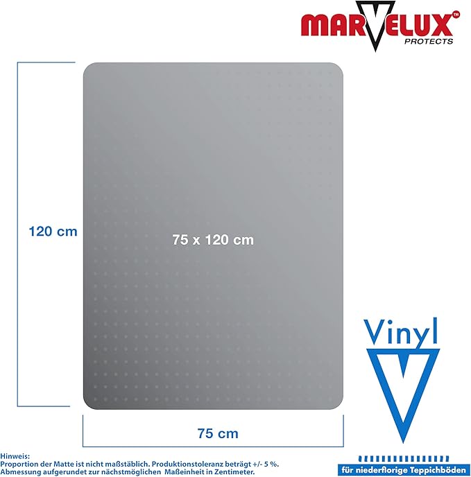 Marvelux Office Chair Mat for Low Pile Carpets 30" x 48” Clear Vinyl Protector Mat for Under Desks, Rectangular PVC Carpeted Floor Mat for Gaming Chairs and Computer Desks, Shipped Flat