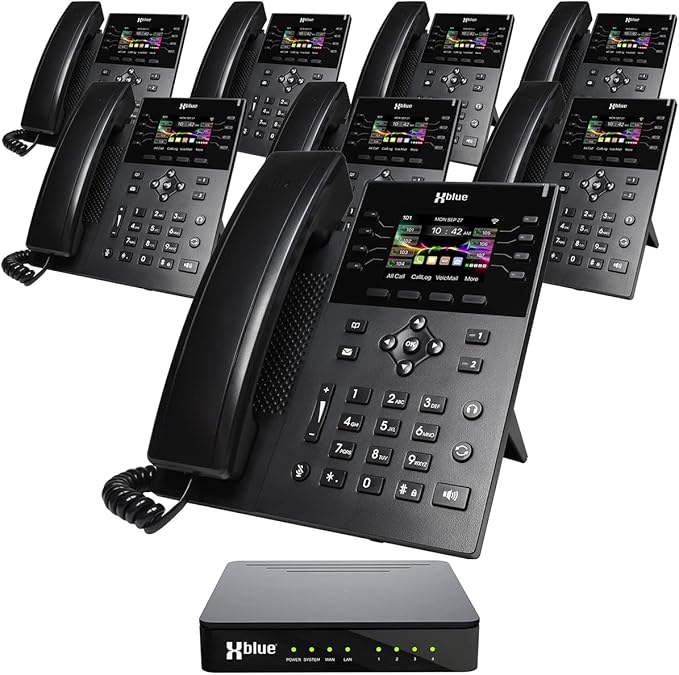 XBLUE QB1 System Bundle with 8 IP8g IP Phones Including Auto Attendant, Voicemail, Cell & Remote Phone Extensions & Call Recording