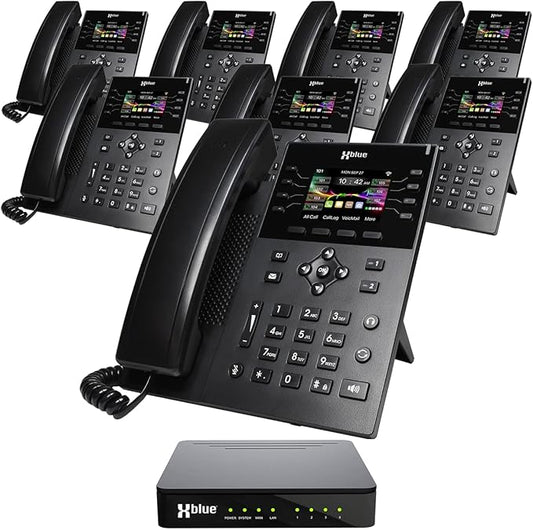 XBLUE QB1 System Bundle with 8 IP8g IP Phones Including Auto Attendant, Voicemail, Cell & Remote Phone Extensions & Call Recording