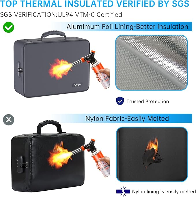 ENGPOW 5200℉ Fireproof File Organizer Bag with 13 Pocket Accordion File Folder,Document Organizer Box with Lock&Labels,Multi-Layer Portable Home Travel Safe Storage Box for Important Documents,Gray