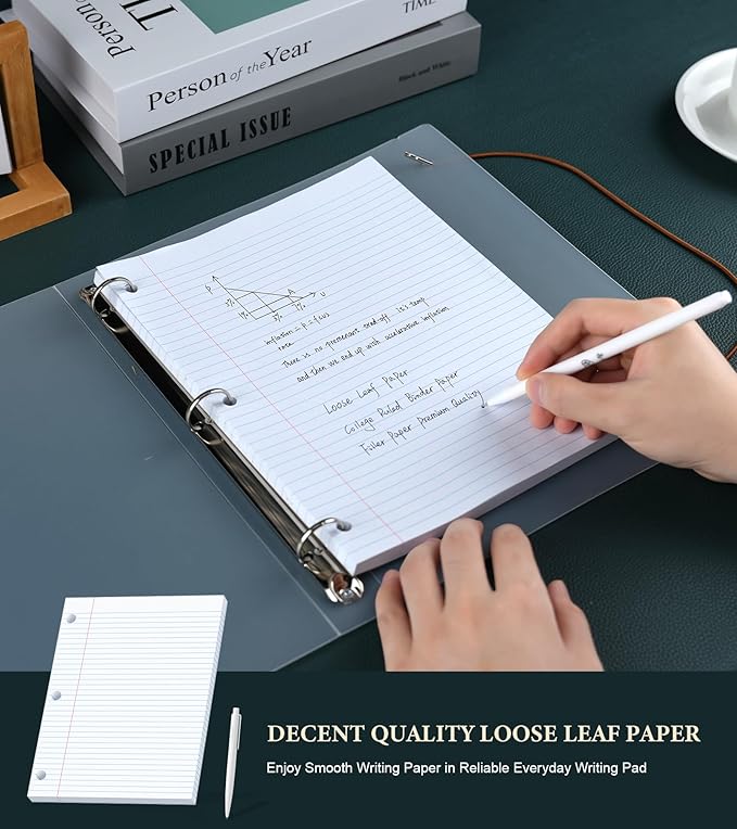 Loose Leaf Paper, 75 Sheets Notebook Lined Paper, 8 x 10.5 College Ruled Filler Paper, 3-Hole Punched Binder Paper for 3-Ring Binders, Double-Side Printed Note Pads for Home, Office, School, 1 Pack