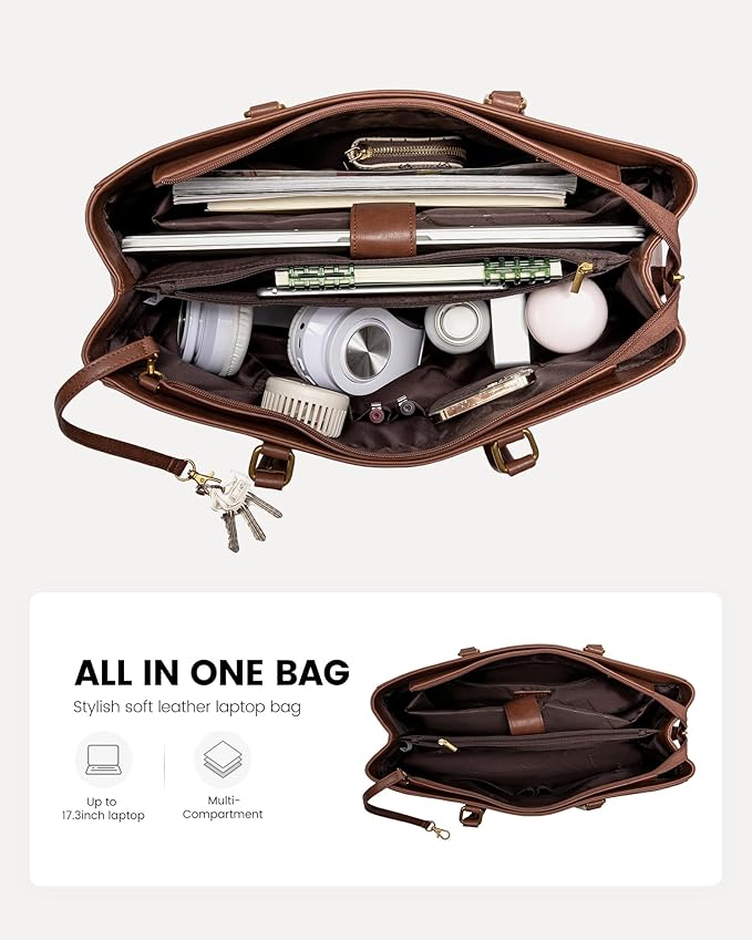 LOVEVOOK Laptop Bag for Women,17.3 Inch Laptop Tote Bag for Women,Vintage Leather Work Tote Bags Computer Teacher Bag,Waterproof Business Bag Office Briefcase