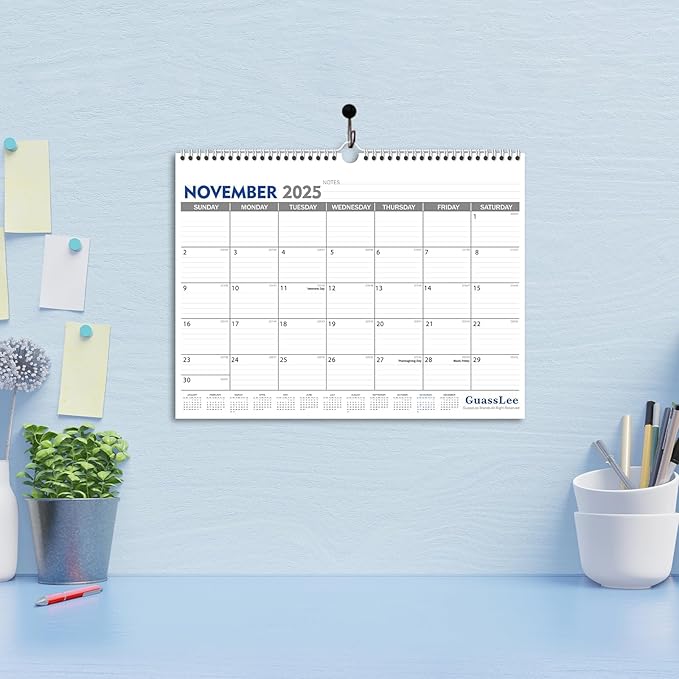 GuassLee 2025 Wall Calendar - 18 Months Hanging Calendar from Jan. 2025 to Jun. 2026, 14.5" x 11", with Notes for Easy Planning School Home Office