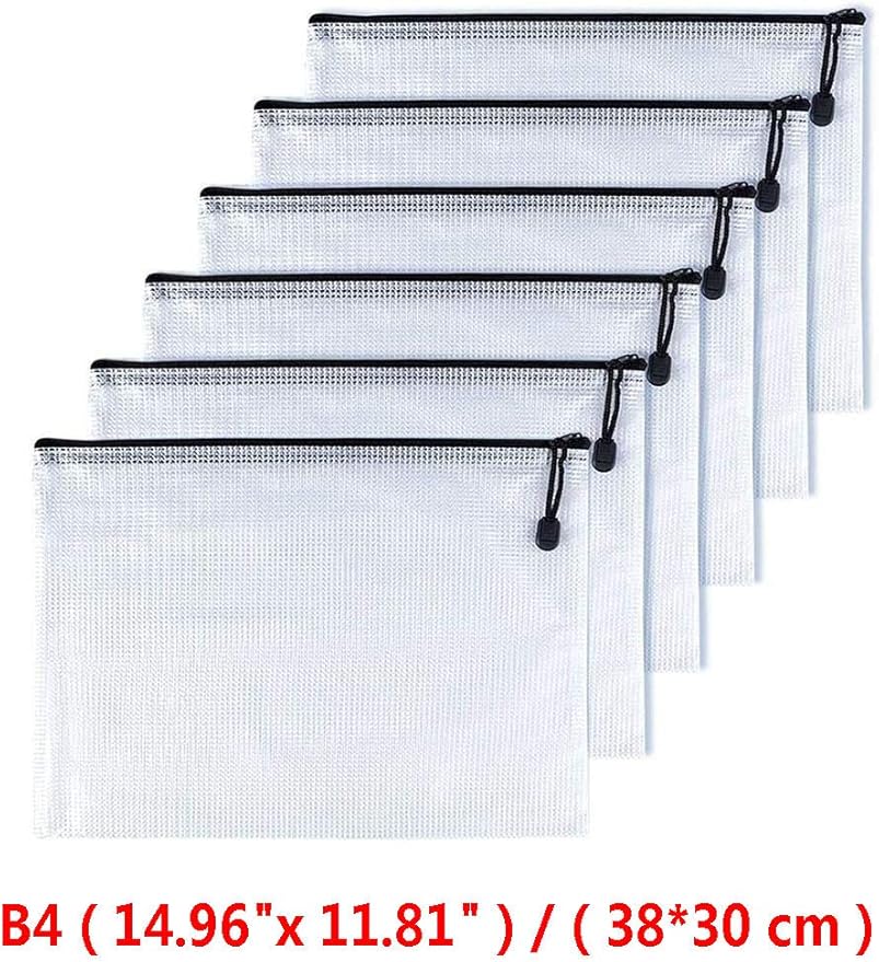 Oaimyy-B4(11.5"x 15"), Mesh Zipper Pouch Document Folders Bag Plastic Zip File Folders for School Office Supplies, Travel, Organizing Storage-Black,6 Pcs