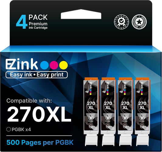 E-Z Ink Compatible Ink Cartridge Replacement for Canon PGI-270XL PGI270XL PGI270 XL PGI-270 to use with MG6821 TS6020 MG6820 MG5720 TS5020 TS8020 TS9020 MG7720 Printer (Large Black, 4 Pack)