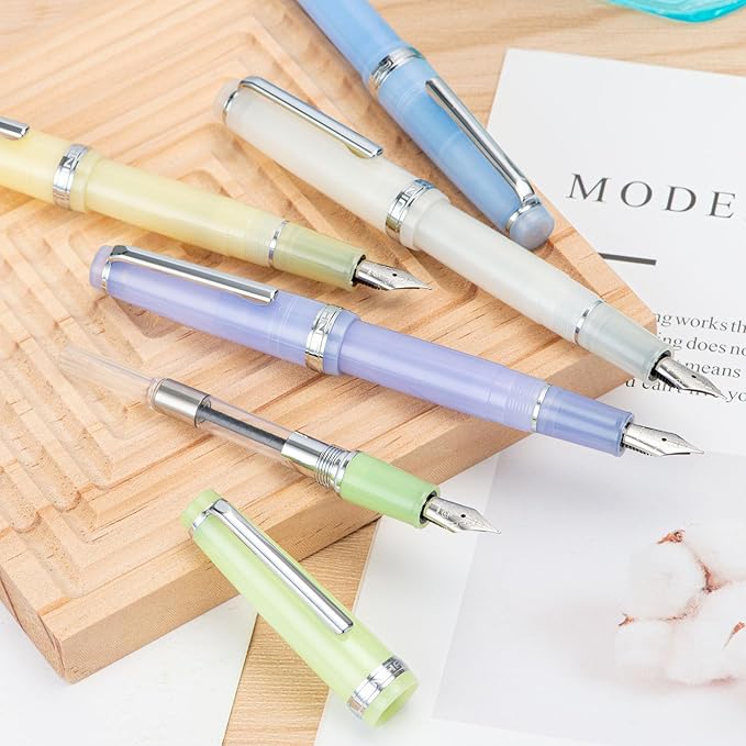 Jinhao 82 Acrylic Fountain Pen, Iridium Extra Fine Nib with Ink Converter, Transparent Purple Classic Design Smooth Writing Pen (Silver Trim)