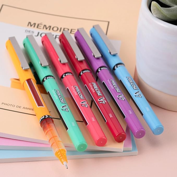 Pilot, Precise V7, Capped Liquid Ink Rolling Ball Pens, Fine Point 0.7 mm, Limited Edition Assorted Colors, Pack of 9