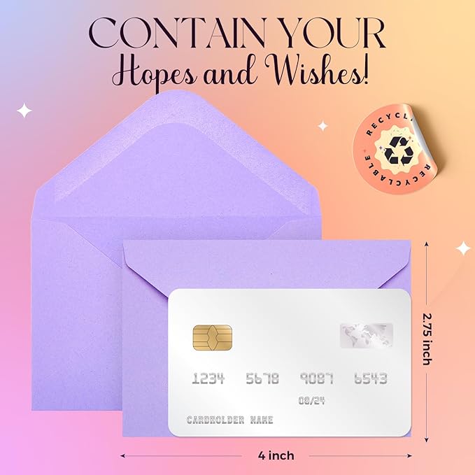 ACSTEP 50PACK Gift Card Envelopes Credit Card Size Mini Envelopes Colorful Tiny Pocket Envelopes For Business Card, Small Note Cards 10 Assorted Colors 4X2.75 Inches, Fit Credit Cards