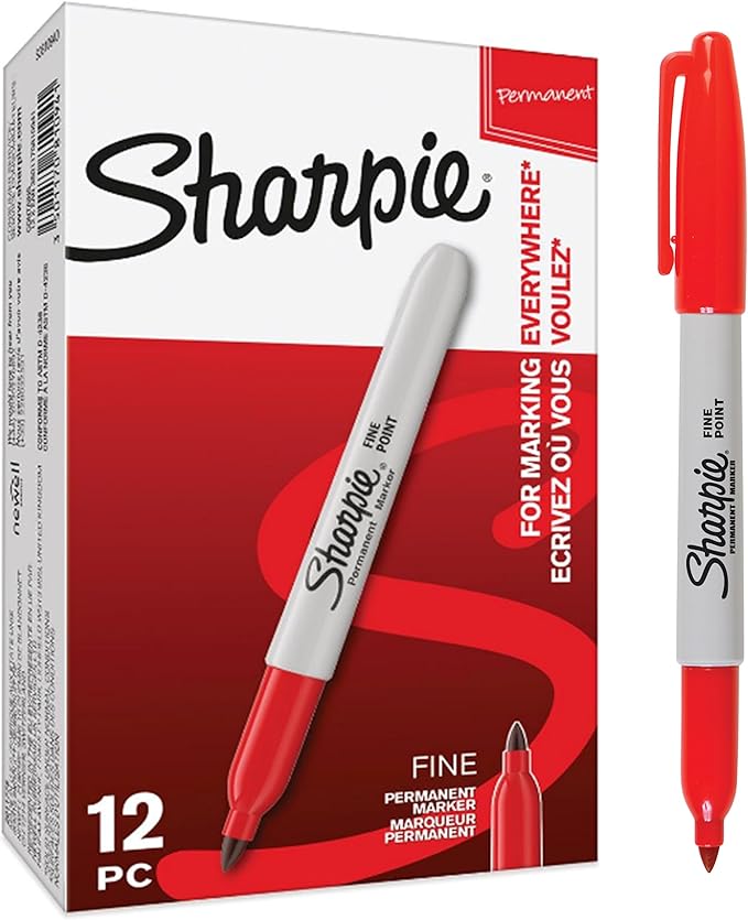 Sharpie Permanent Markers | Fine Point for Bold Details | Red Ink | 12 Marker Pens