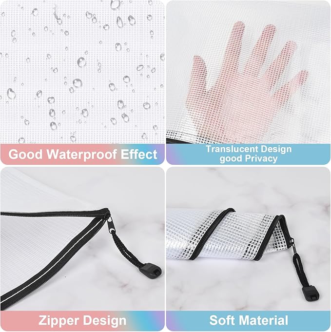 Mesh Zipper Pouches,Zipper Bags A3 A4 Size,24 Pcs Plastic Storage Bags for Classroom Organization,Craft Project,Board Game and Travel Storage.