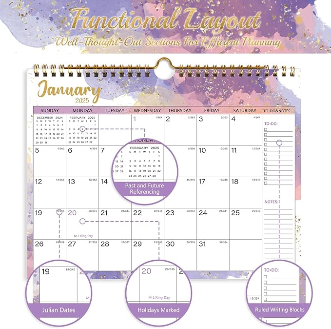 2025 Calendar 18 Month Wall Calendar 2025-2026, January 2025 to June 2026 Calendar with Julian Dates, 11" X 8.5" (2025-2026 Wall Calendar Water Ink)