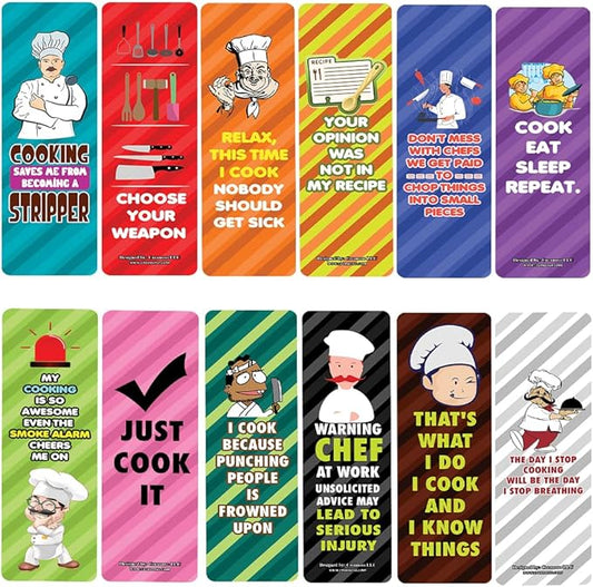 Creanoso Funny Cooking Bookmarks (2-Sets X 6 Cards) – Daily Inspirational Card Set – Interesting Book Page Clippers – Great Gifts for Adults and Professionals