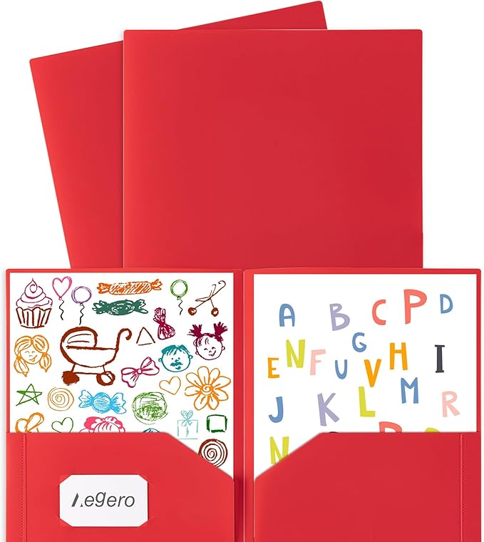 Plastic Folders with Pockets (7 Pack, Black), Durable Heavy Duty File Folders with Business Card Slot, 2-Pocket Folder for Schoolwork & Office,Letter Size