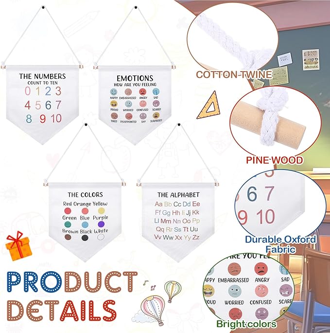 Boao 4 Pcs Boho Classroom Decor Hanging Classroom Decorations Wall Display Banners Elementary Wall Art Banner Welcome to Teacher Gift(Education,Cute)